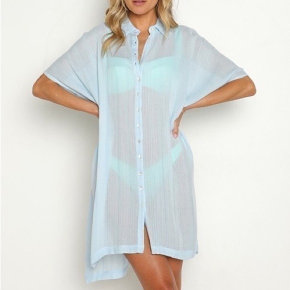 L*Space Anita Light Sky Blue Button Down Swim Cover-Up Size M/L‎ NWT